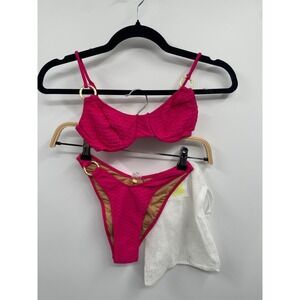 Yellow The Label Maeve Bikini Set Women's Fuchsia Textured Stretch Swimwear NWOT